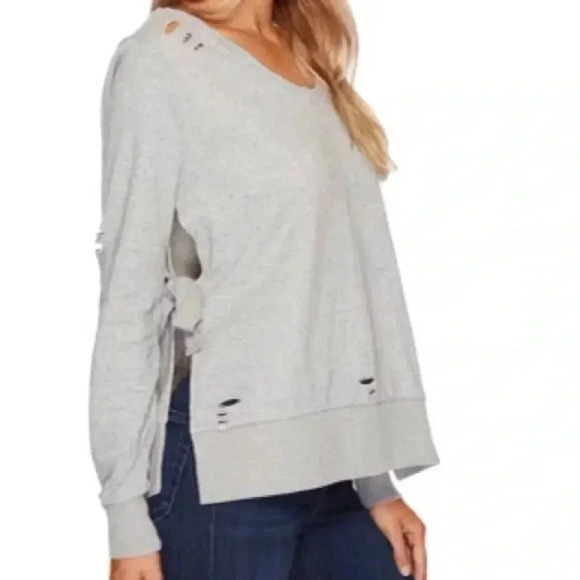 Romeo & Juliet Sweatshirt Gray Distressed Tie Side - Picture 12 of 12